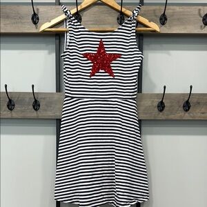 The Children's Place Black and White Striped Dress with Red Star
